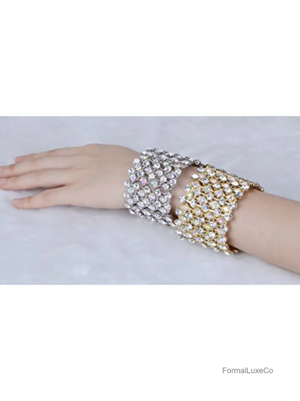 Aurora Borealis Crystal Rhinestone Stretch Wide Open Cuff Bangle Bracelet